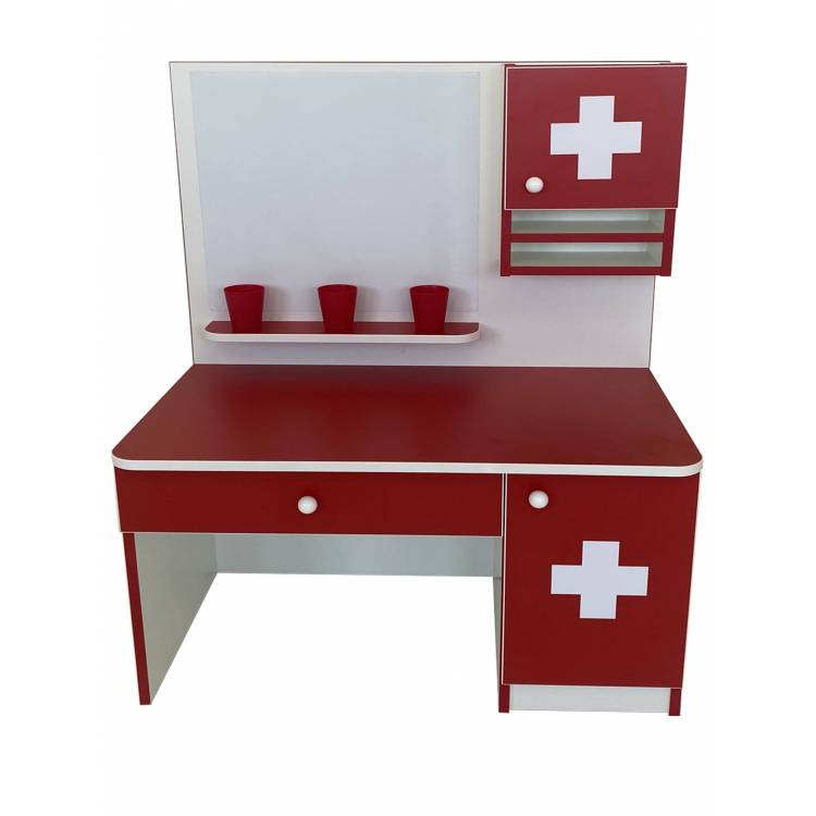 Doktorský stůl s magnetickou tabulí - bílá/červená kombinace