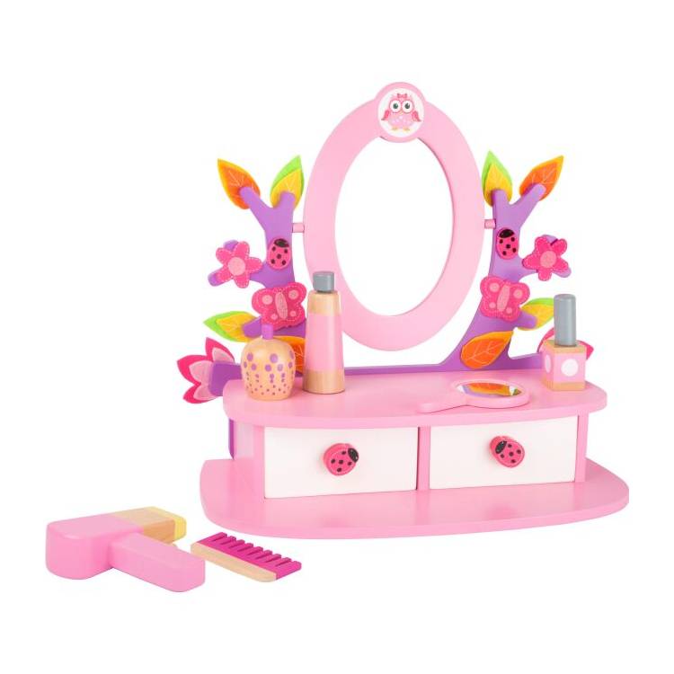 Dřevěný kosmetický stoleček růžový