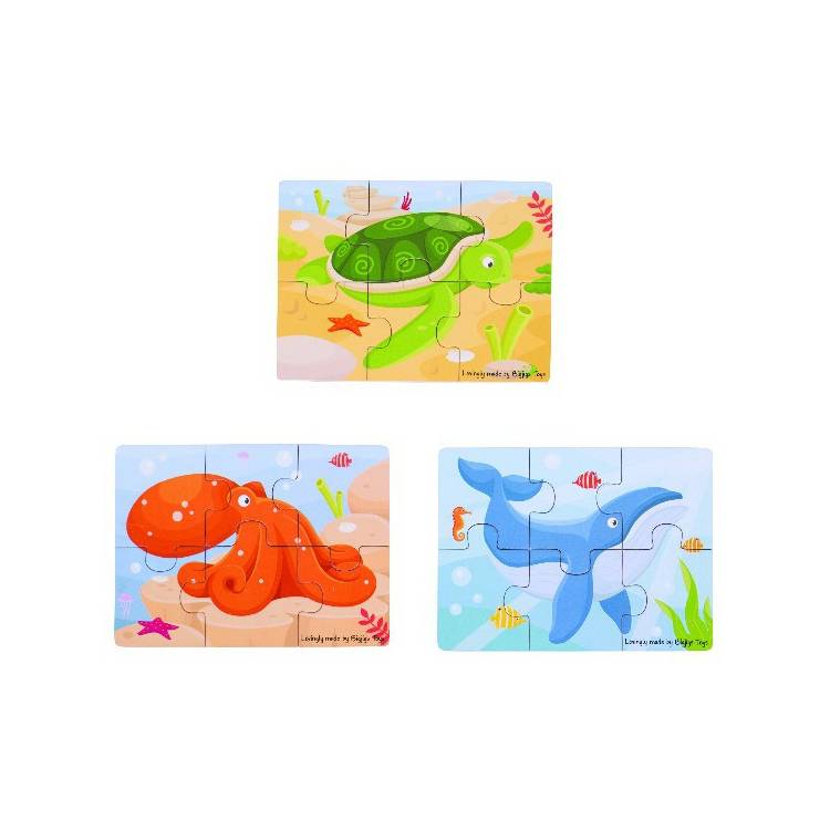 Bigjigs Toys puzzle 3v1 mořské zvířátka
