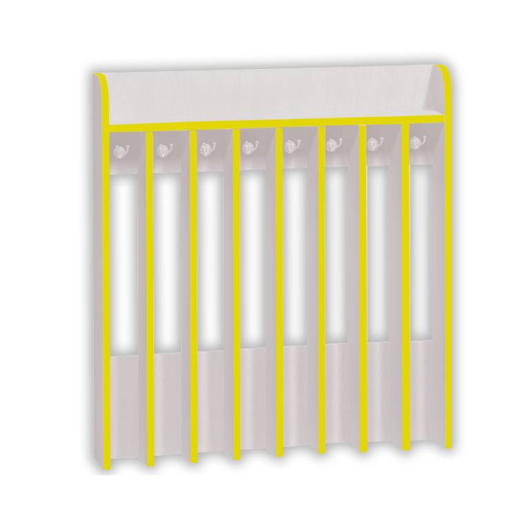 Závěsná koupelnová police s kelímky pro 8 dětí - 95x95x14 cm - bílá/žluté hrany